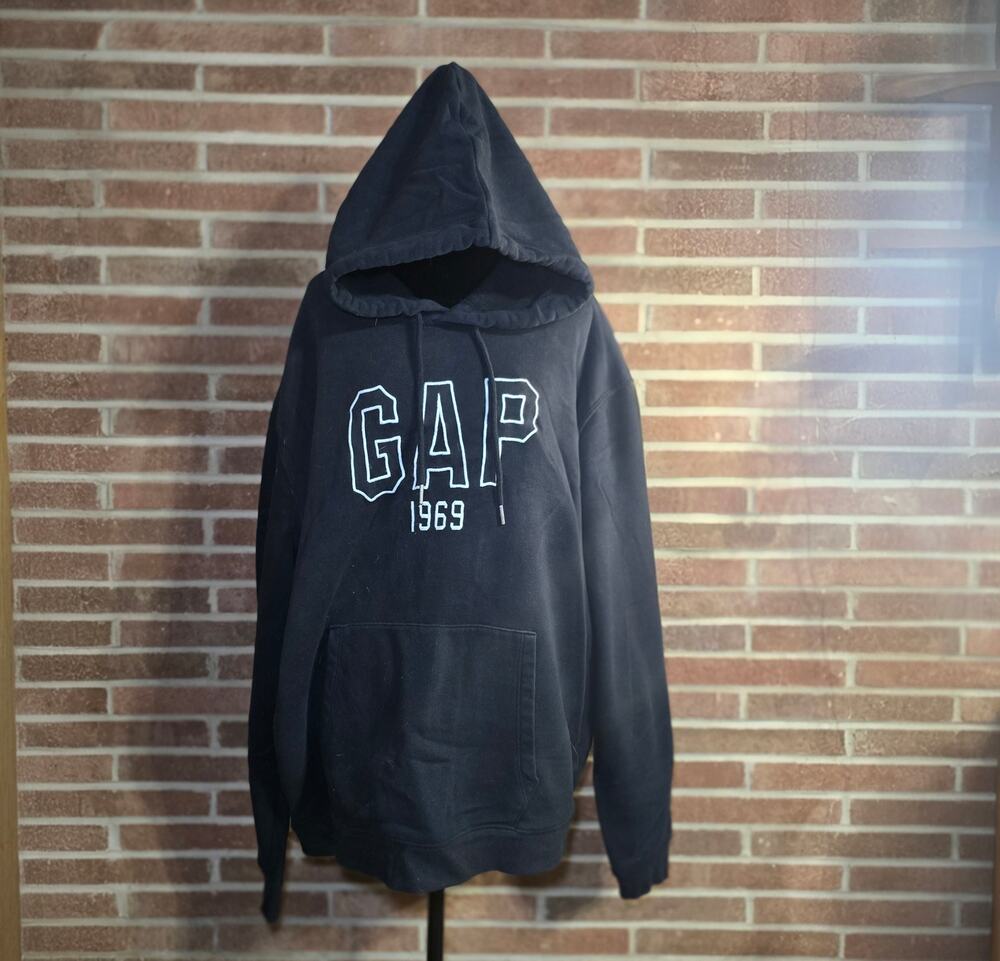 Vintage GAP 1969 Black Outline Spellout Logo Pullover Hoodie